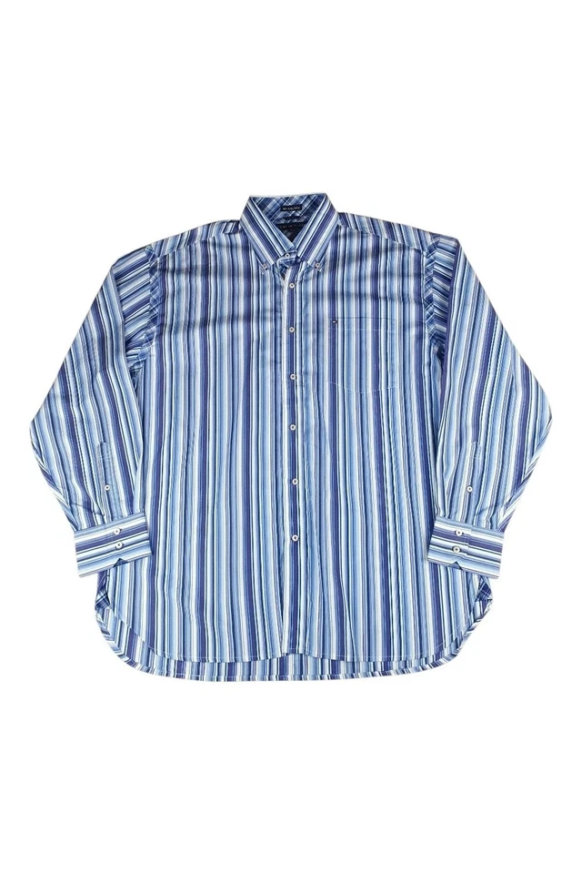 Chemise à manche longue à rayures Tommy Hilfiger bleu et blanche taille XL - Photo 1/4