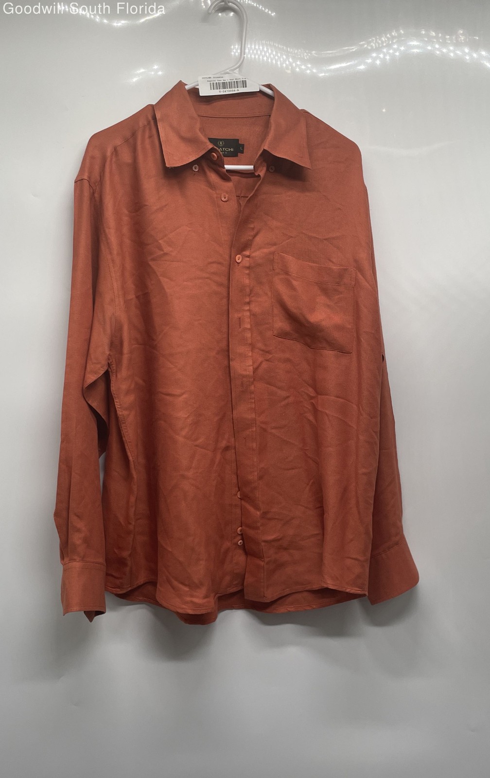 Bugatchi Uomo Mens Rust Collared Long Sleeve Pock… - image 1
