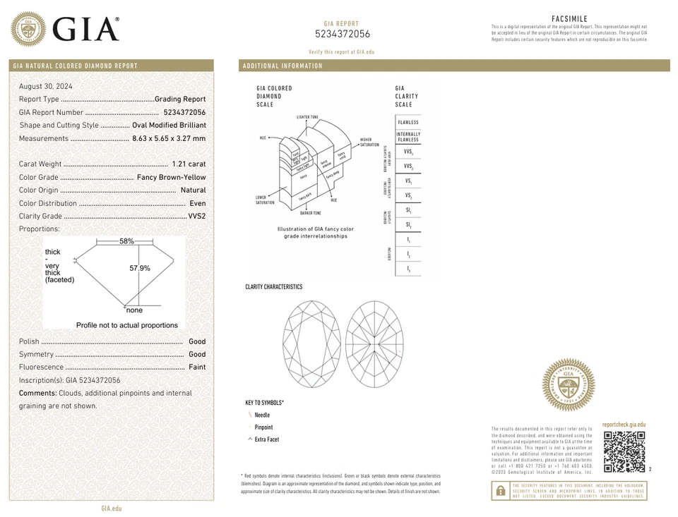 1.21 Carat Fancy Brown Yellow VVS2 Diamond GIA Natural Color Oval - Image 2 of 4