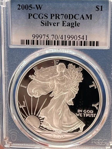 2005-W American Silver Eagle Proof $1 PCGS PR70 DCAM | Perfect Grade | BlueLabel