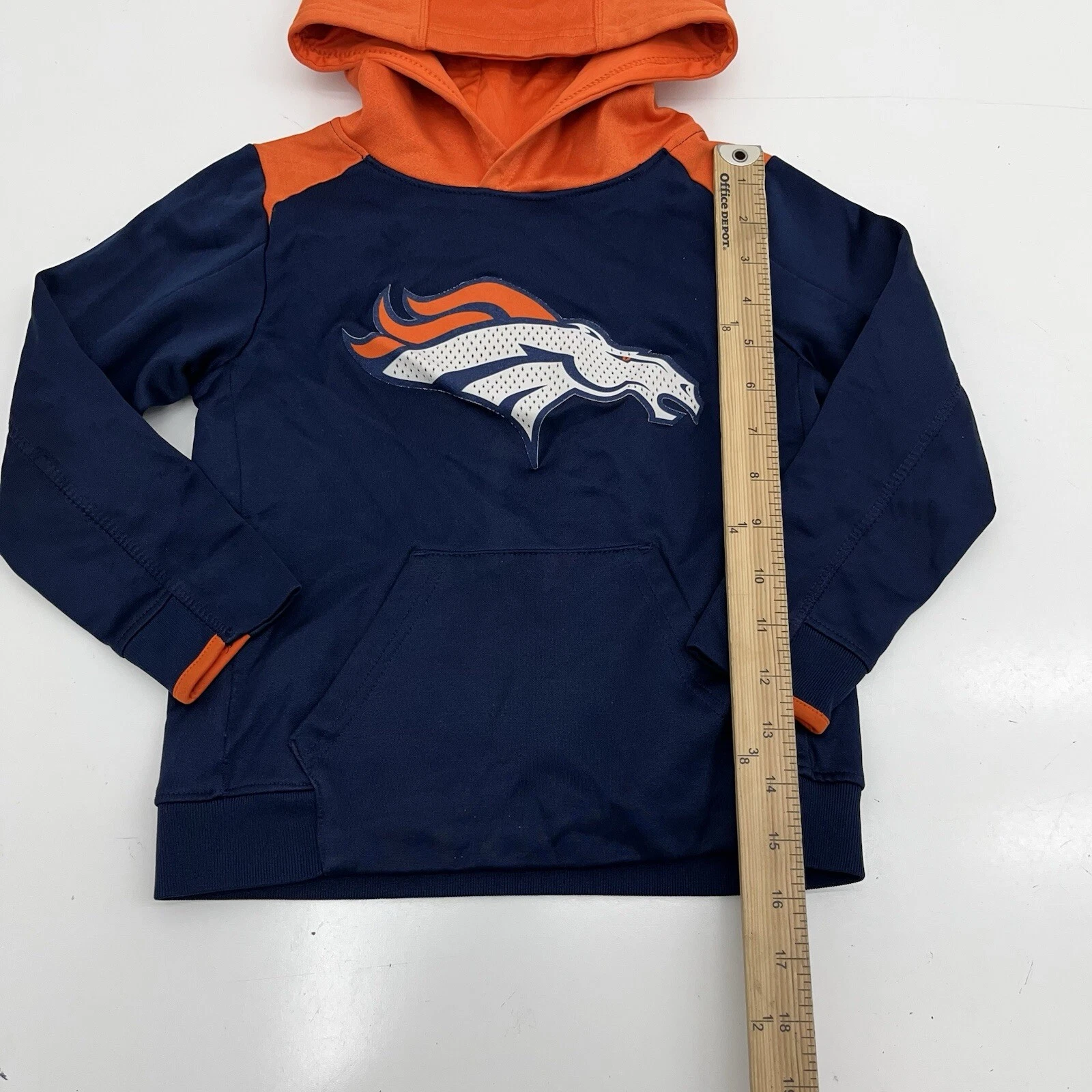 VETEMENTS Felpa con cappuccio NFL Team Apparel blu e arancione Denver Broncos ragazzo taglia media