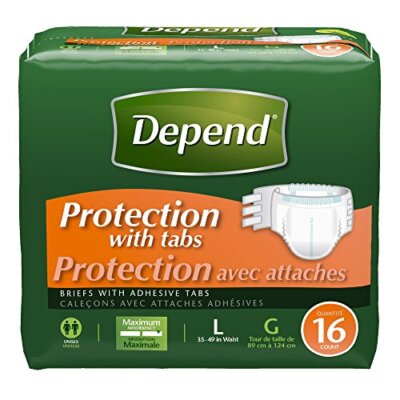 Depend Briefs with Adhesive Tabs Maximum Absorbency Large Unisex 16 Ct Pack of 3