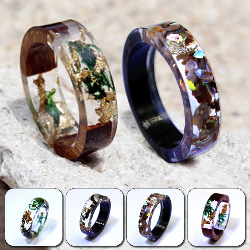 Resin Plant Ring Wooden Flower Grass Finger Rings Women Men Jewelry Accessory x1