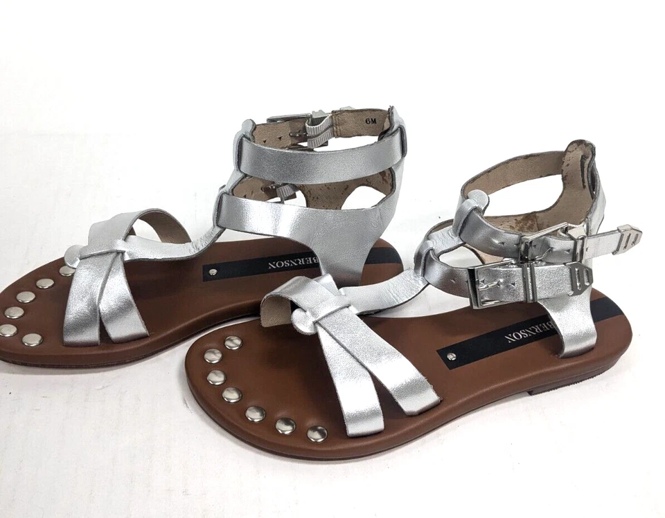 Sandalias Gladiador MATT BERNSON Cuero Plateado KM Talla 6 Nuevas con Etiquetas Foto 2 de 4