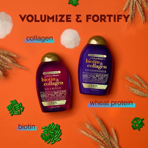 Champú voluminizador OGX grueso y completo + biotina y colágeno extra fuerza 13 OZ - Imagen 5 de 9