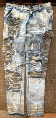 Copper Rivet 36/34 Lt. Blue Camo Paint Splash Denim Jeans - Pants RN140589 - Picture 2 of 14