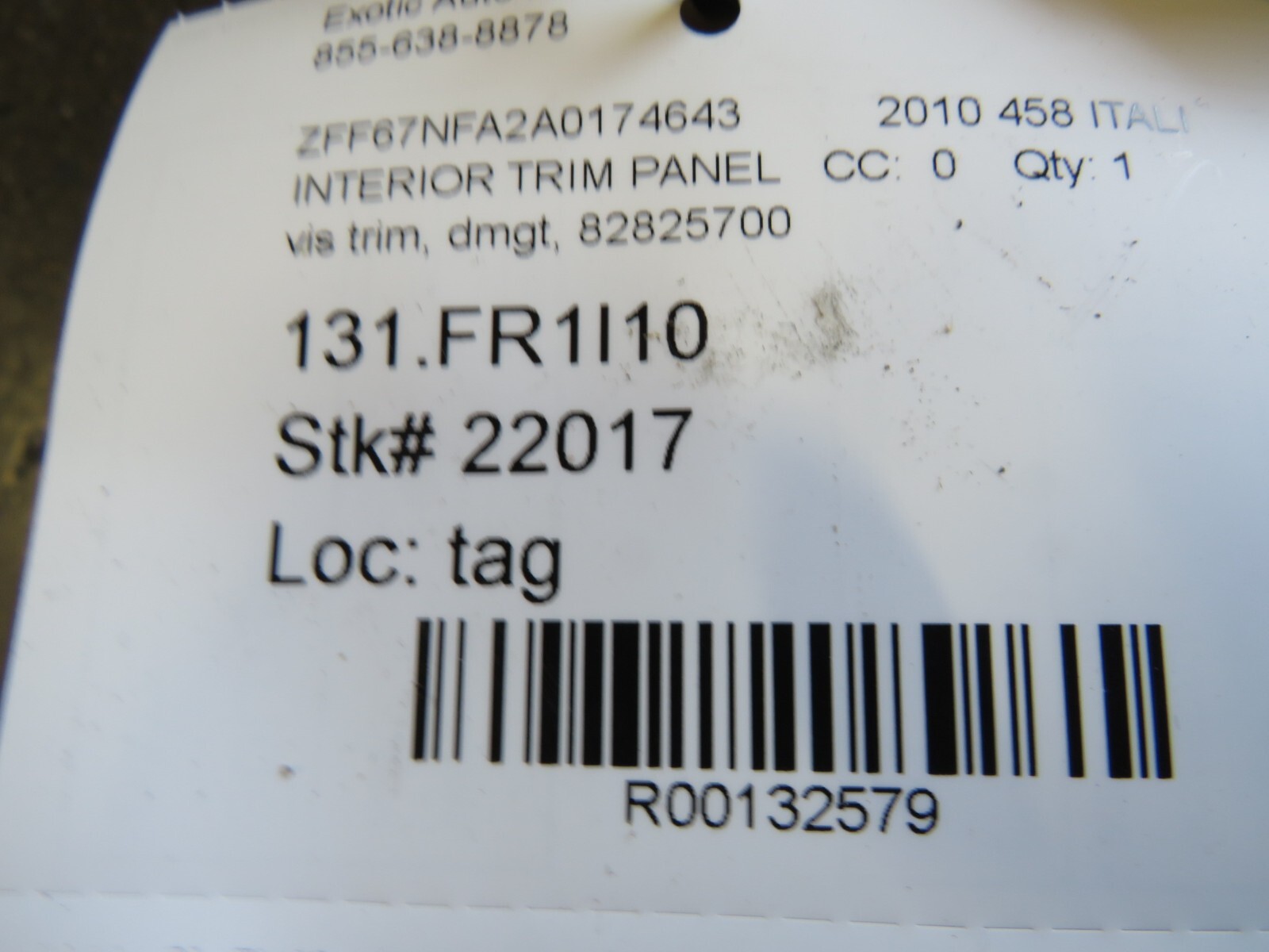 Ferrari 458 Italia, Sun Visor Trim Panel, Dmg, Used, P/N 82825700