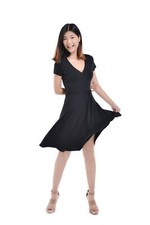 Women’s Little black dress short sleeve v neck circular skirt midi