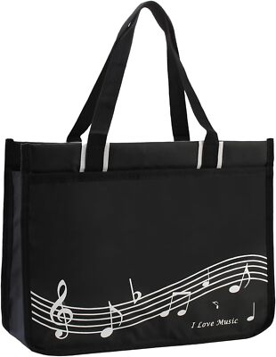 Piano Key Musical Note Tote Bag,Music Shoulder Notes Pattern-black 
