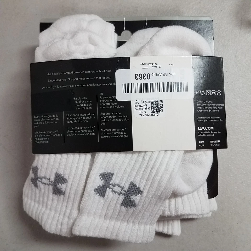 Under Armour (UA) Crew Socks-Boys Kids Youth, White, 13.5K-4Y - Image 2 of 4