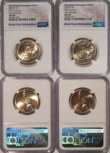 2019 P & D Innovation PA Dollar $1 Polio Vaccine NGC MS 66 First Releases