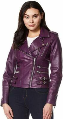 Leather jacket handmade purple biker lambskin leather winter jacket for women's