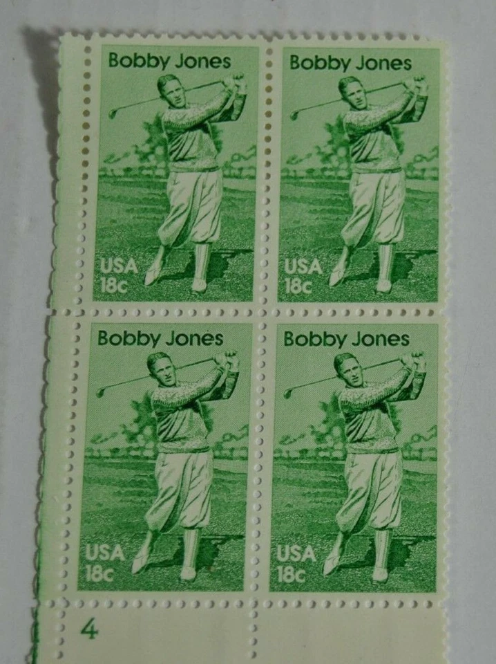 BOBBY JONES 18c Plate Block of 4  Stamps  Scott #1933  - Image 3 of 4