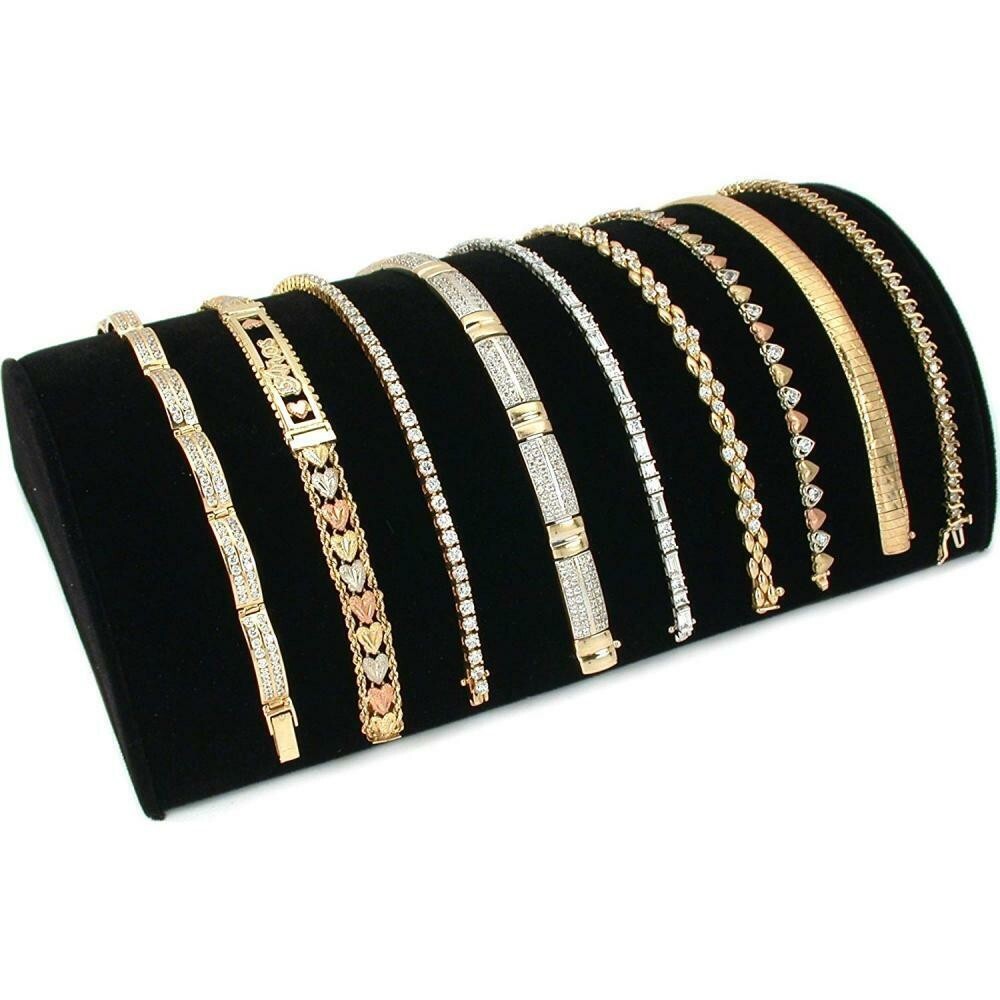 8" Black Velvet Dome Bracelet Stand Half Moon Bangle Display Holder for Jewelry