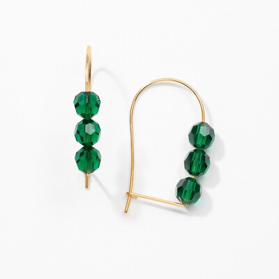 Touchstone Crystal By Swarovski DOWN TO THE WIRE Earrings Green Gold Tone 2365E