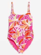 Old Navy Women s One-Piece Swimsuit Pink Floral Tropical Sunset Size XS
