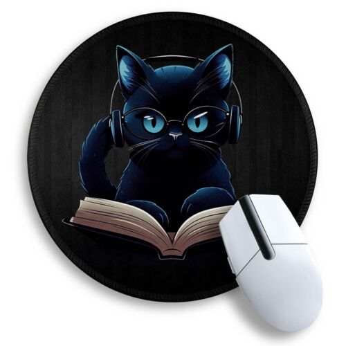 Black Cat Round Mouse Pad, Cute Small Mouse Pad for Desk, Funny Mousepad, Sti...