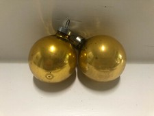 Set of 2 Gold Vintage Made in the USA Glass Ball Ornaments 1-1/2"