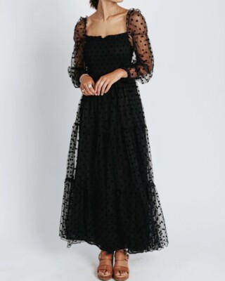 fit and flare black dress Maje Women's Fit / Flare Black Mesh Embroidered Polyester Trims Dress main image 1