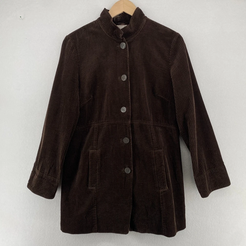 J.JILL куртка S широкий Wale вельвет пальто мандарин кнопка спереди хлопок коричневый - Изображение 2 из 4
