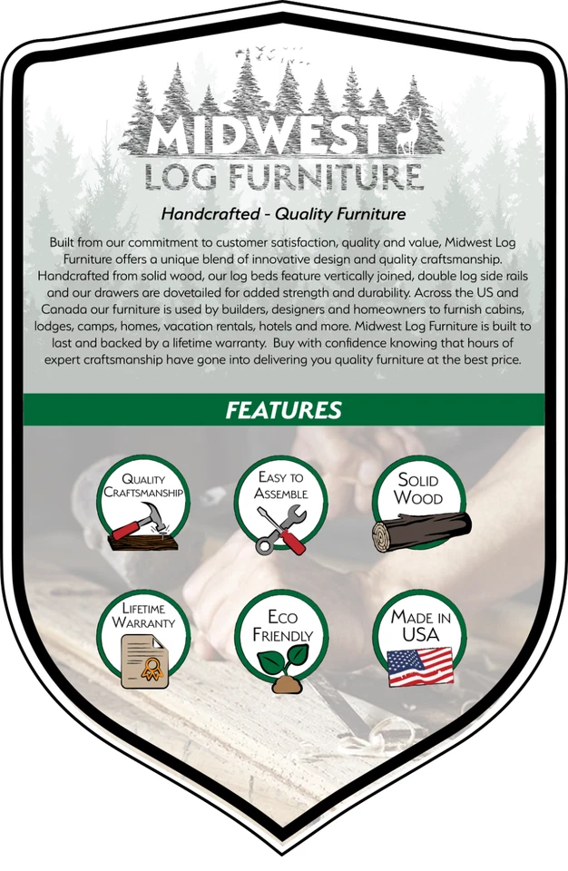 Log Bed~ Cali King ~ Northern Rustic Pine | Amish-Made in USA | Double Side Rail - Image 4 of 4