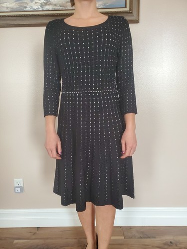 Nina Leonard Black Polka Dot Long 