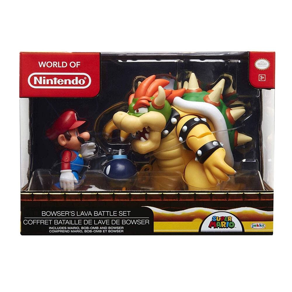 Figurines Mario vs Bowser Lava Battle World of Nintendo pack 3 jouets articulés