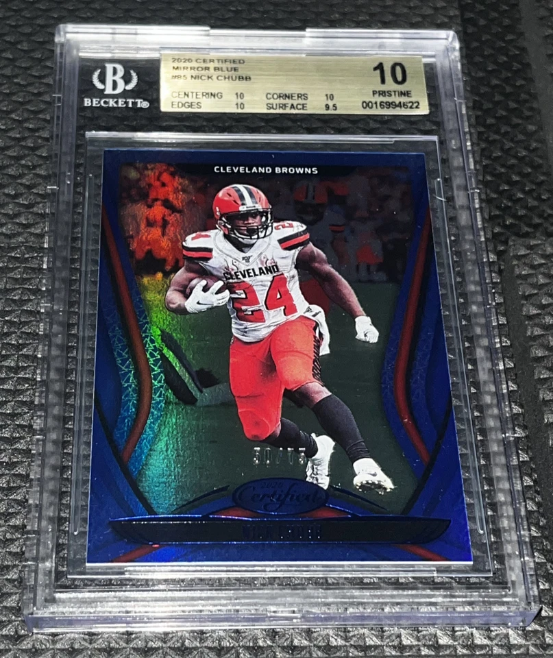 2020 Panini Certified Football Nick Chubb #85 Mirror Blue 50/75 Beckett 10 - Image 3 of 4