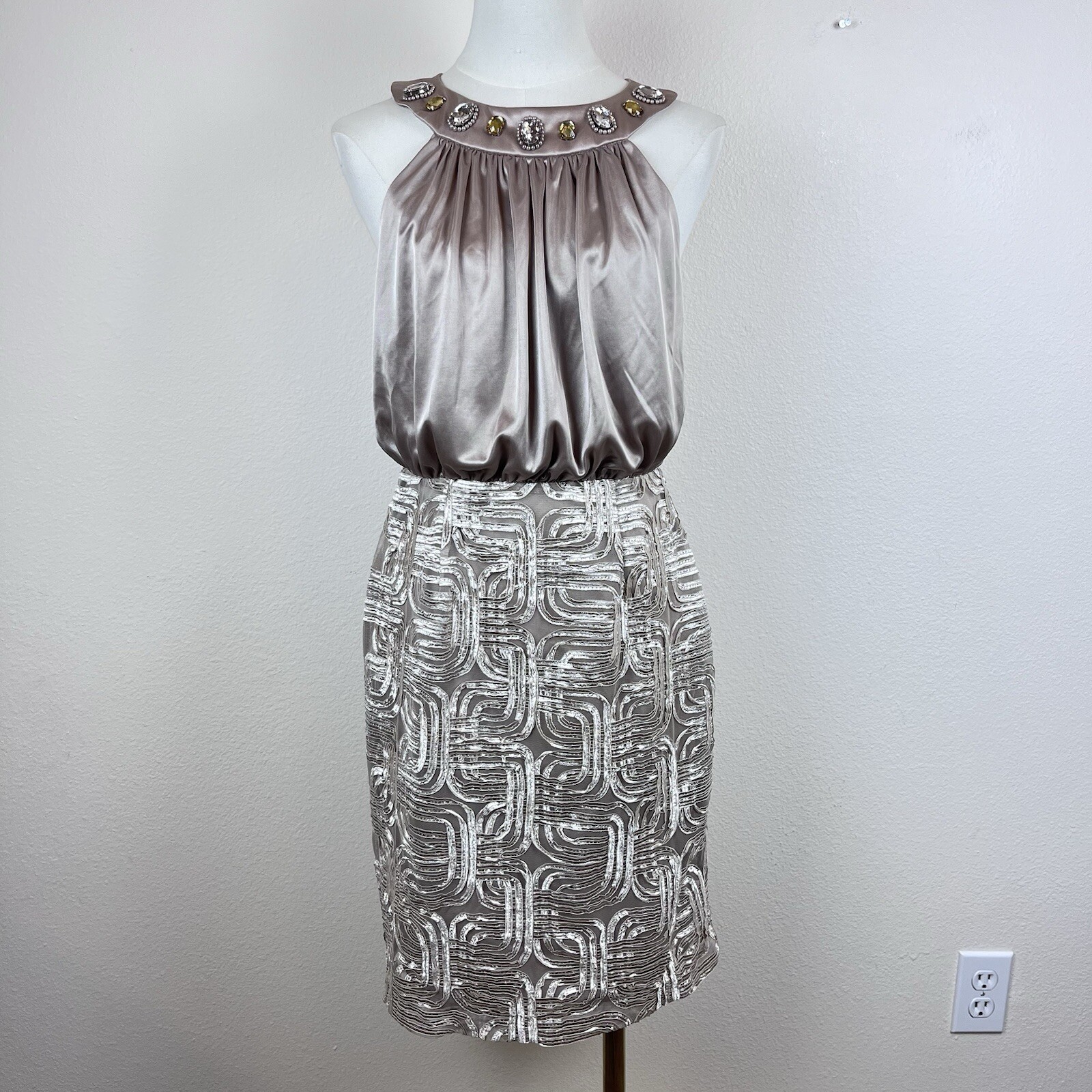 Jessica Howard Dress Womens Four Satin Party Cocktail Beaded Rhinestone Y2K