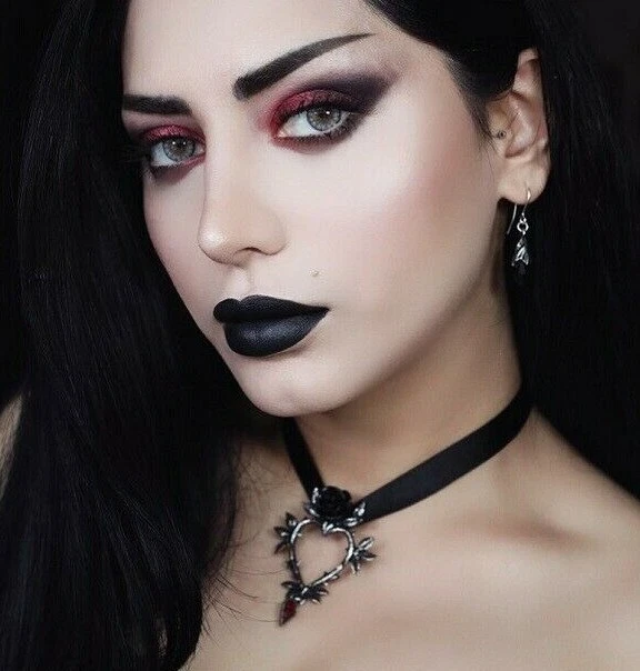 Gargantilla Alquimia Gótica Guirnalda de Amor Collar Corazón Rosa Negra Cinta P894 Foto 4 de 4