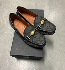 NIB Coach Signature Jacquard Turn lock greenwich driver slip on Loafers BLK