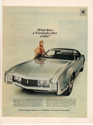 Vintage Print advertisement ad Car Oldsmobile 1969 What does Toronado offer Lady