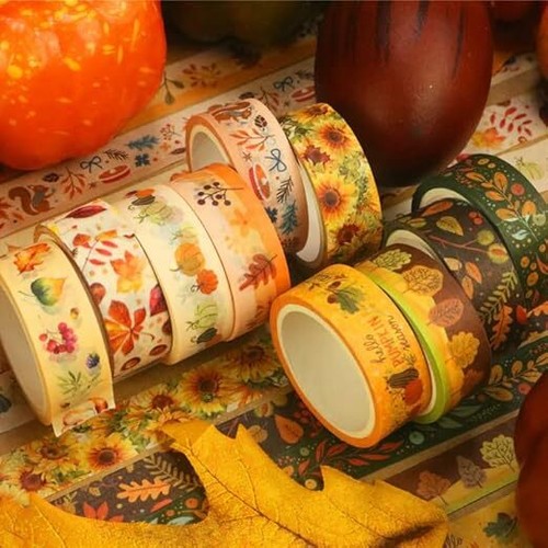 Washi Tape Set 10 Rolls - Leaves Pumpkin Sunflower Fall Decorative Tape for Bull - Picture 5 of 6