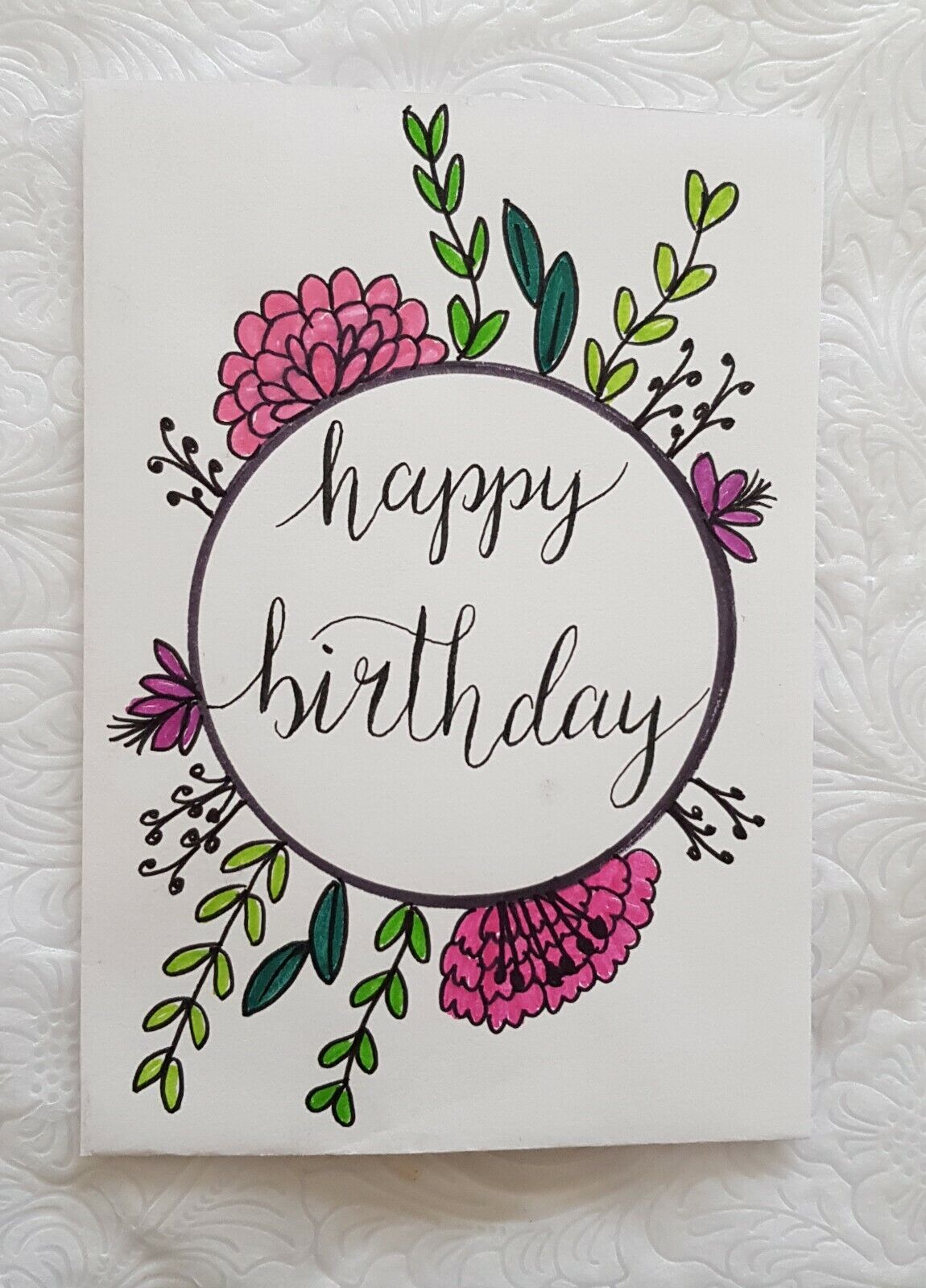 Handmade Calligraphy Happy Birthday Card