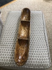 Extra Long 3 Compartment Hand Carved Mango Wood Serving Decorative Bowl