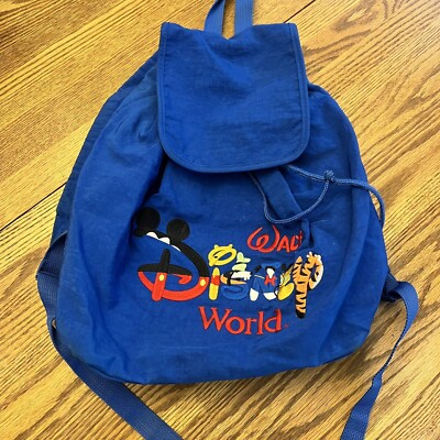Walt Disney World 刺繍リュック 青 Vintage Walt Disney World Blue Drawstring Embroidered