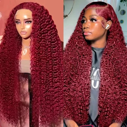99J Burgundy 13x6 Deep Wave Frontal Wigs HD Transparent Curly Human Hair Wigs