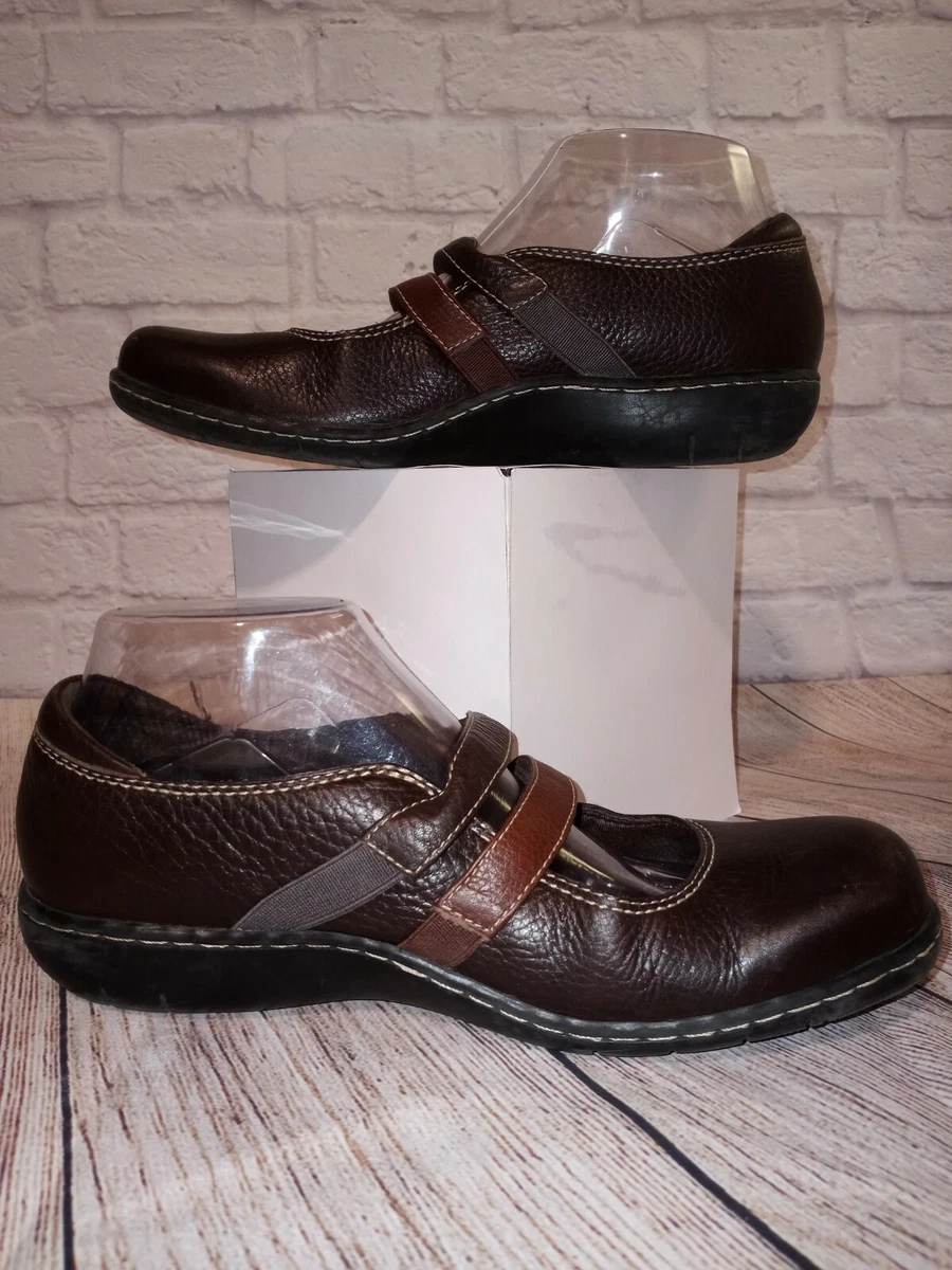 Clarks Bendables Mary Jane Comfort Shoes 8.5M Double Strap Leather Brown 80623
