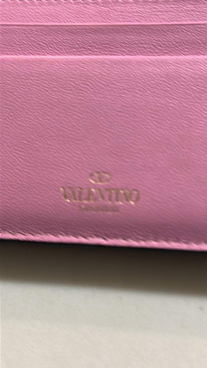 VALENTINO GARAVANI Pink Rockstud Card Holder - MSRP $490.00