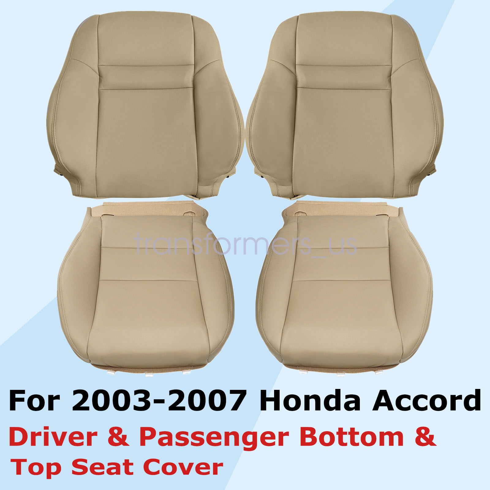 Both Side Bottom & Top Leather Seat Cover Tan For 2003-2007 Honda Accord