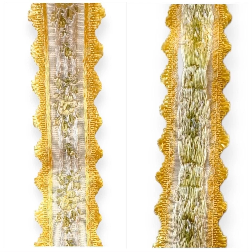 French Vintage Floral Ribbon, yellow floral ribbons, 1" wide, a set of 2 ribbons - Image 2 of 4