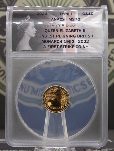 2023 UK Gold & Silver 1/10th & 1oz *BRITANNIA* Type 1 ANACS MS70 FS #RW ECC&C - Picture 3 of 12