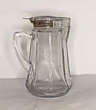 Vintage Glass Syrup Pitcher 1950s Ribbed 16oz Metal Flip Lid Diner Style USA