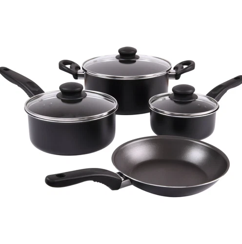 Mainstays 7 Piece Non Stick Aluminium, Pots and Pans Cookware Set, Black