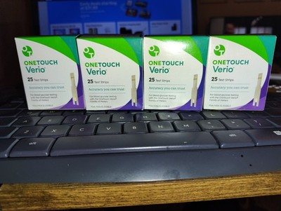 100 OneTouch Verio Glucose Test Strips (4 packs of 25) Exp 3/31/26 & 5/31/26
