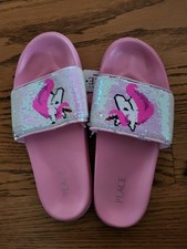 ADORABLE Tombik Girls Sequin Unicorn Slide Sandals Pink Sz 4 Kids Womens sz 6