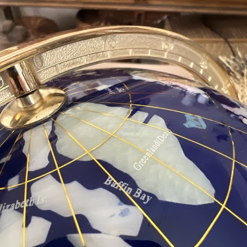 LG Gemstone Globe 14 In Blue Lapis Brass Stand SemiPrecious Table Decor Rotating - Picture 6 of 8