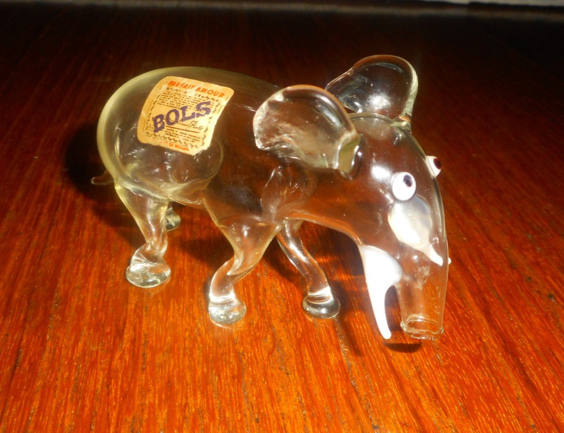 Vintage BOLS Clear Blown Glass Elephant Liquor Bottle Figuri