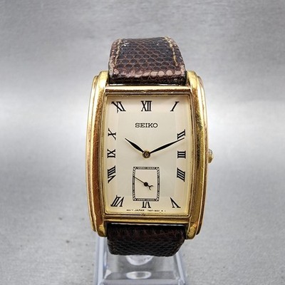 Seiko Tank Watch Men 27mm White Dial Gold Tone Rectangle 7N07-5019