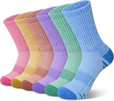 YSense 6 Pairs Crew Athletic Socks for Women, Hiking Running Cushioned Womens Co